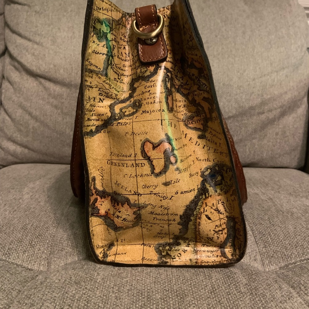 NWT Patricia Nash Map Print Satchel with Brown Trim and Tassel - Picture 7 of 9